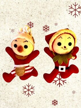 Christmas Vintage Felt Ornaments Boy & Girl with Santa Hat Made in Japan